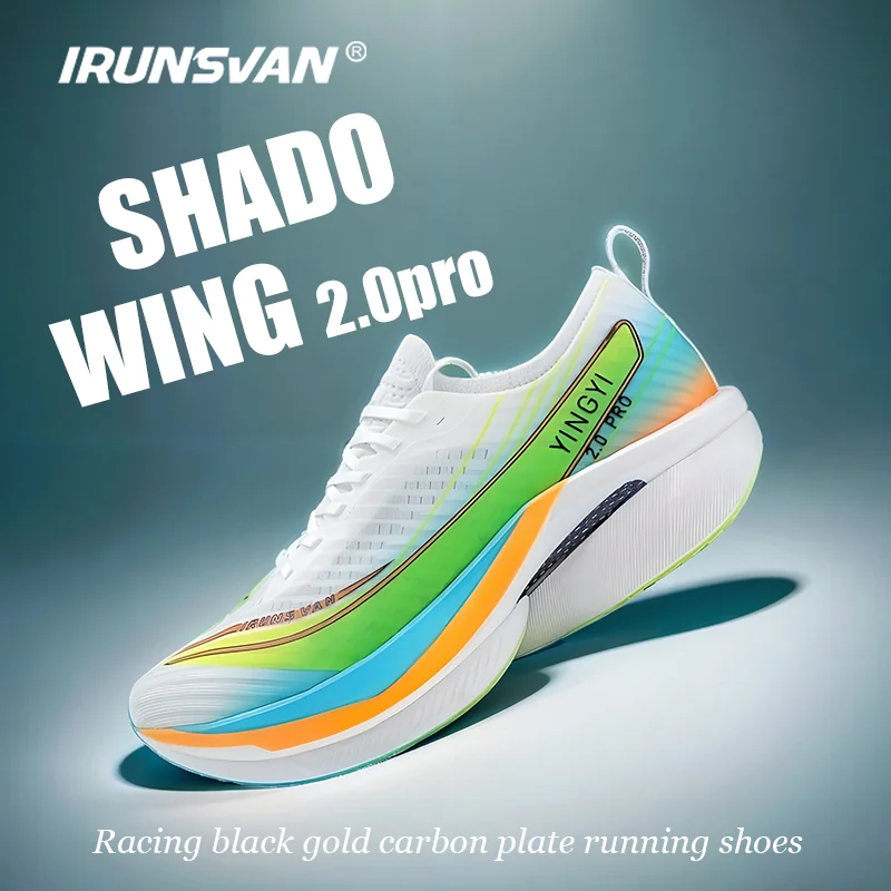 IRUNSVAN Shadow Wing 2.0 Pro Racing Full Palm Black Gold Carbon Board Running Shoes Shock Absorbent Marathon Sports Shoes Men's