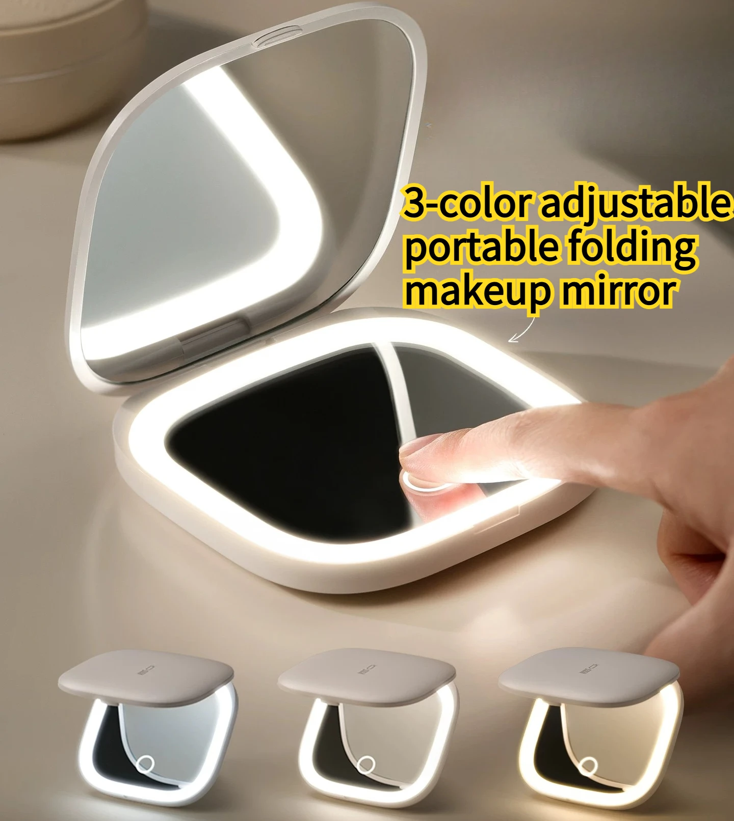 New LED High-definition Portable Intelligent Makeup Mirror with Light Women's Portable Handheld Folding Mirror
