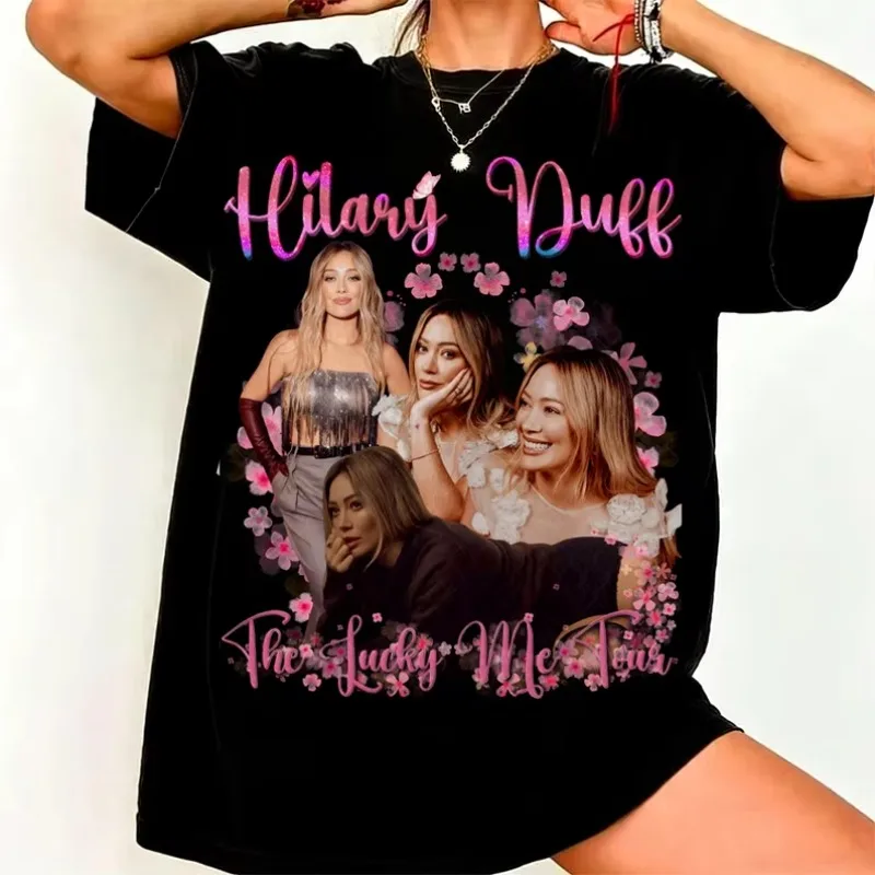 Hillary Duff: Lucky Me Tour, Suitable for All Seasons, Unisex Casual Retro Cotton Women's T-shirt