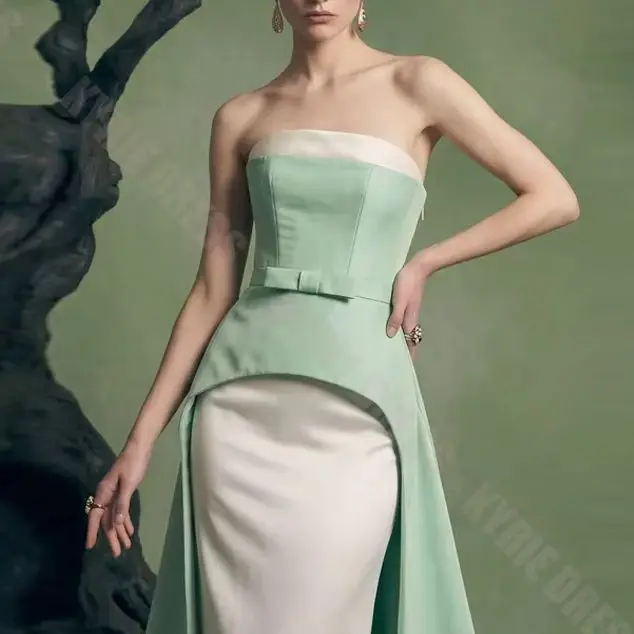 Vestido de Noche Formal Personalizado, Largo hasta el Suelo, Sin Mangas, con Contraste de Color, para Invitadas de Boda, Vestido de Fiesta con Volantes