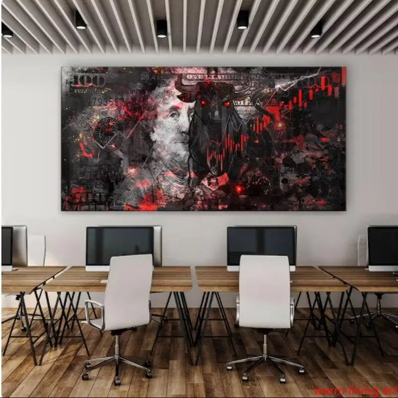 جدار شارع الثور قماش طباعة تحفيزية سوق الأوراق المالية التجارة الفن بيل ملصق مكتب ديكور جدران المنزل هدية