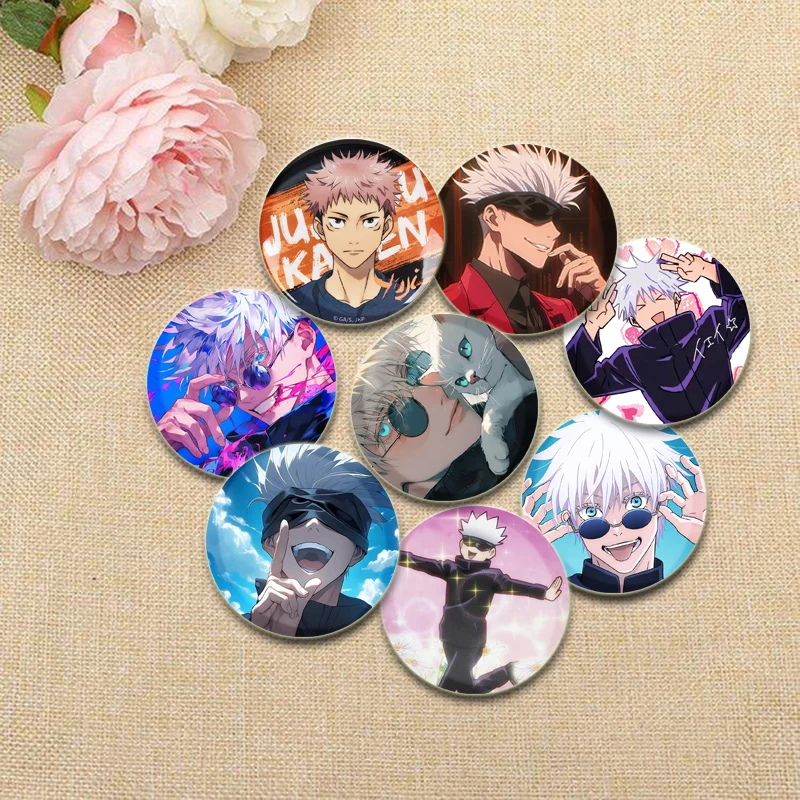 Cartoon Figure Gojo Satoru Yuji Itadori Badge HD Print Anime Brooches for Backpack Jewelry Accessories Handmade Gifts Pins