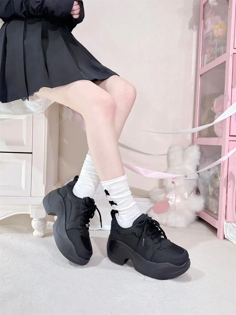 Niche Designer Punk Style Women's Shoes Avant-Garde Lace Lace Bow Cosy Girl Versatile Platform Shoes Sneakers
