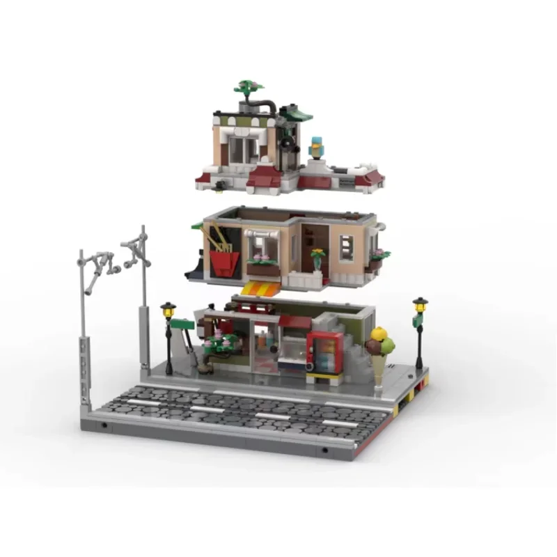 Arquitectura MOC casa Modular juego de ladrillos ciudad vista a la calle modelo tienda de fideos edificios bloque kit DIY paisaje ferroviario regalo para chico