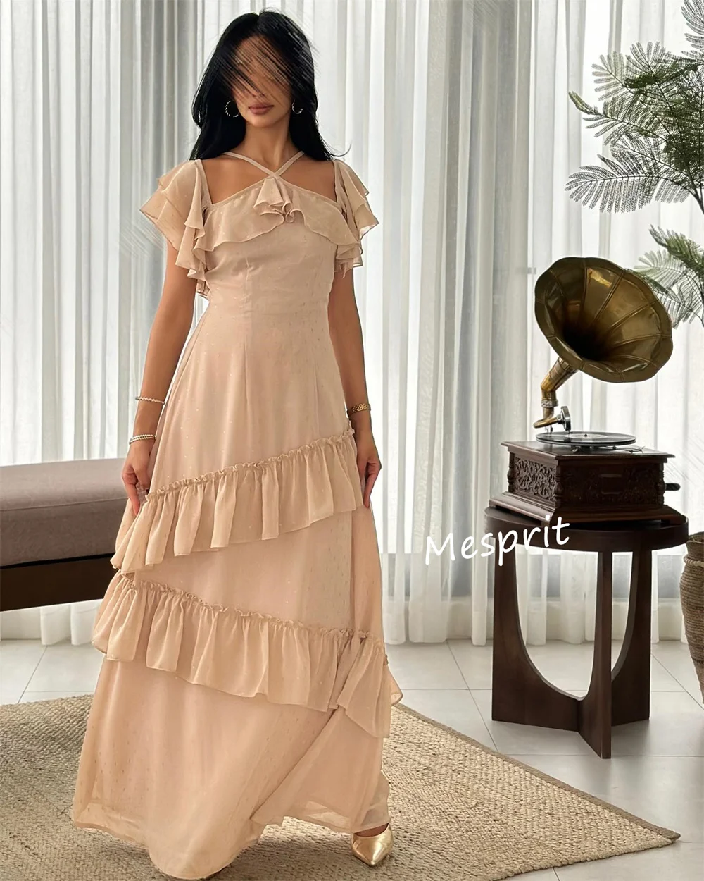 Abiti lunghi con scollo all'americana a trapezio con pieghe in chiffon formale personalizzato Occasioni su misura Celebrity Semplice Pastrol Squisito