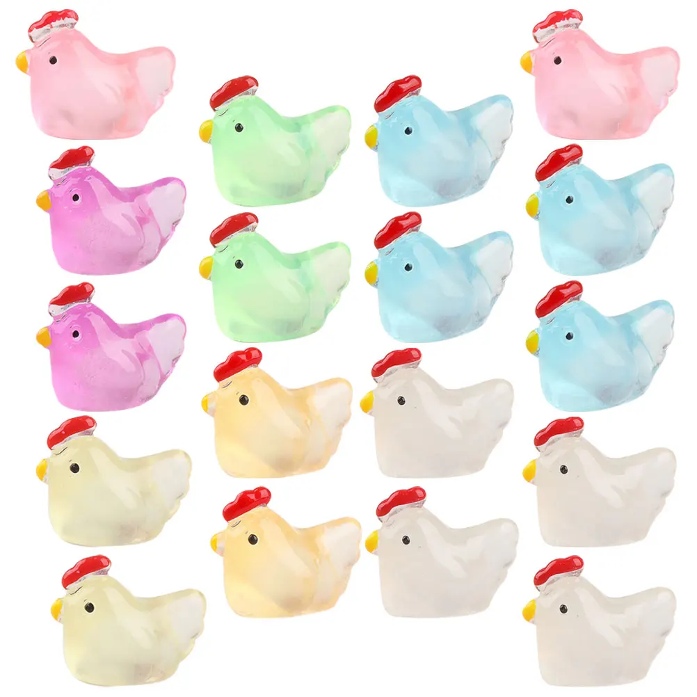 

24pcs Glow Mini Landscape Ornaments Tiny Resin Animals Resin Chicken Figurines Tiny Animals Statue