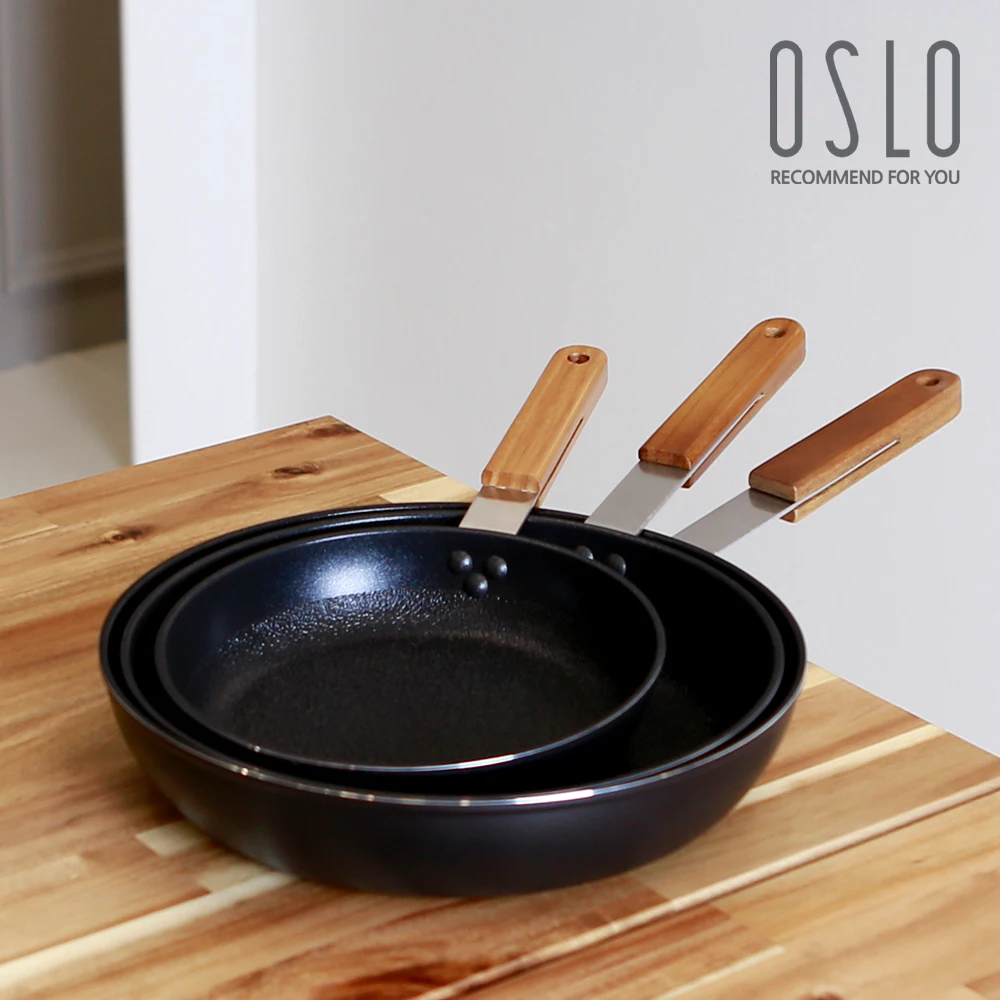 Oslo IH induction wood handle frying pan set 3 kinds (20 + 26 + 28)