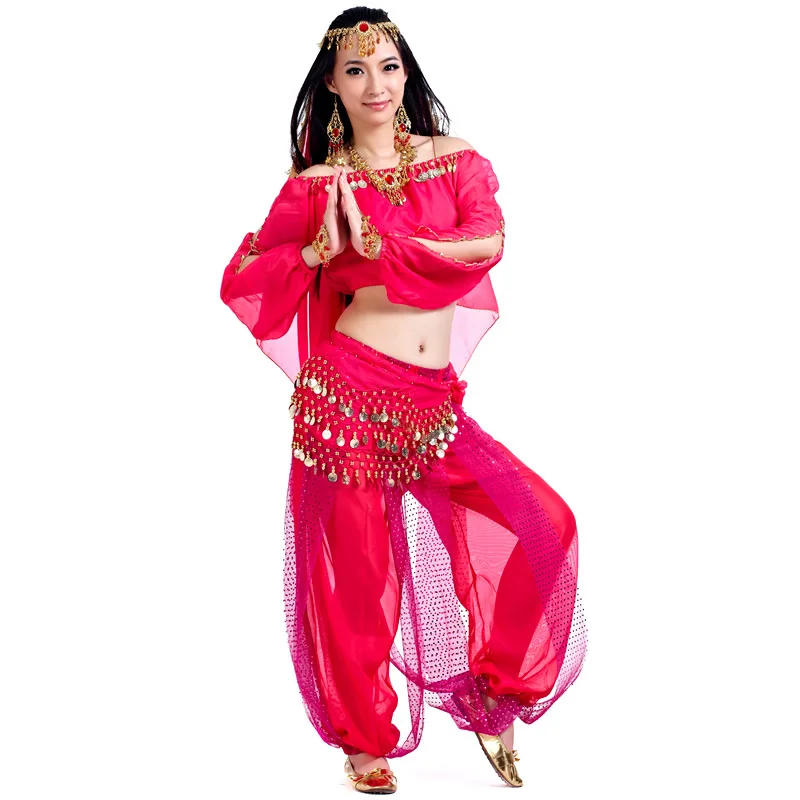 Linterna personalizada de 5 piezas, pantalones resaltados de manga larga + diadema, traje de danza del vientre, ropa de danza india, conjunto de actuación