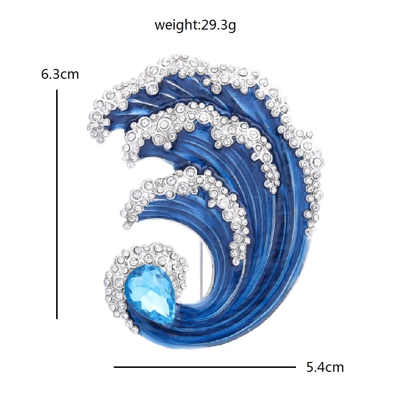 Wuli&baby Blue Ocean Wave Women Brooch Pin