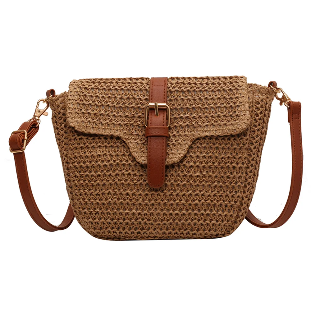 Sac fourre-tout en paille pour femmes, sacoches d'été tissées, mode corde en papier faite à la main, bretelles simples réglables, sac à main bohème
