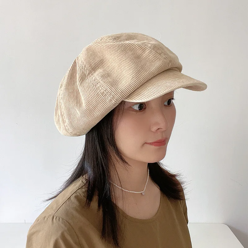 Y2K Big Winter Retro Corduroy Cloud Octagonal Hats for Women Autumn Winter Fashion Warm Literary Newsboy Cap Beret