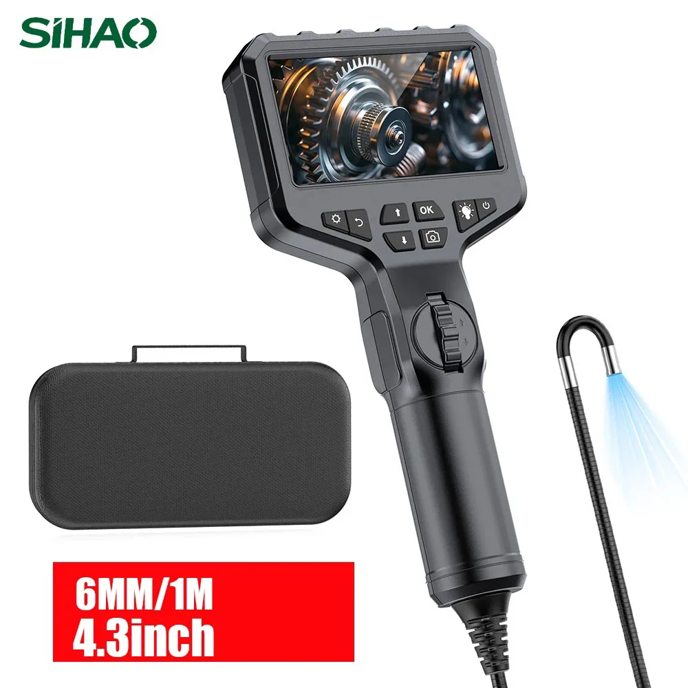 Two-Way Articulating 4.3inch Borescope Camera with Light, 6MM 1M SlimProbe, industrial Endoscope Inspection Camera with Light