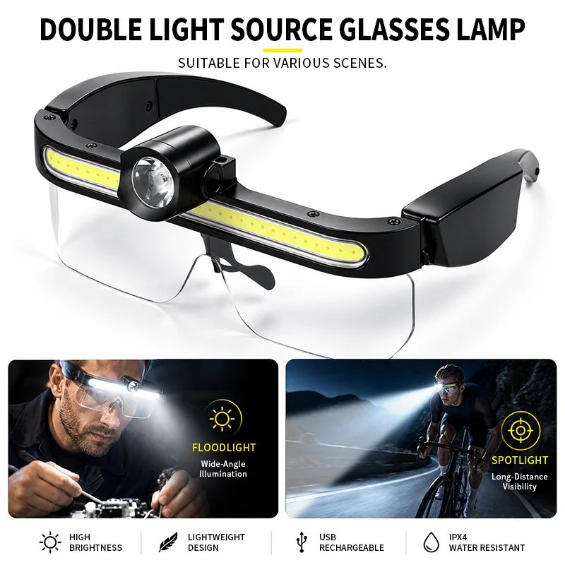 Multifunctional Headlamp Work Light Type-C Rechargeable 180° Adjustable 5 Modes Waterproof Glasses Light for Repair Emergency