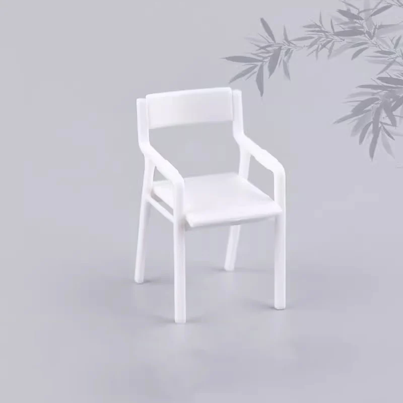 2Pc Dollhouse Miniature White Chair Plastic Simulation Furniture Armchair Stool Model Doll House Decor Accessories Toy