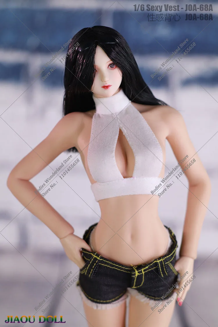 In Stock 1/6 Scale Women's Halter Neck Bare Chest Heart-shaped Vest Hot Pants Model for 12'' Action Figure Body