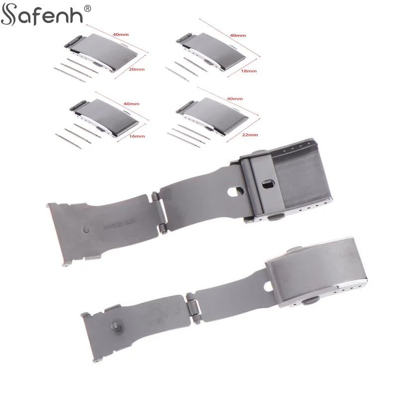16/18/20/22MM 316L Stainless Steel Brushed Folding Safety Buckle Double Lock Button Push Extendable Adjustable Watch Band Clasp