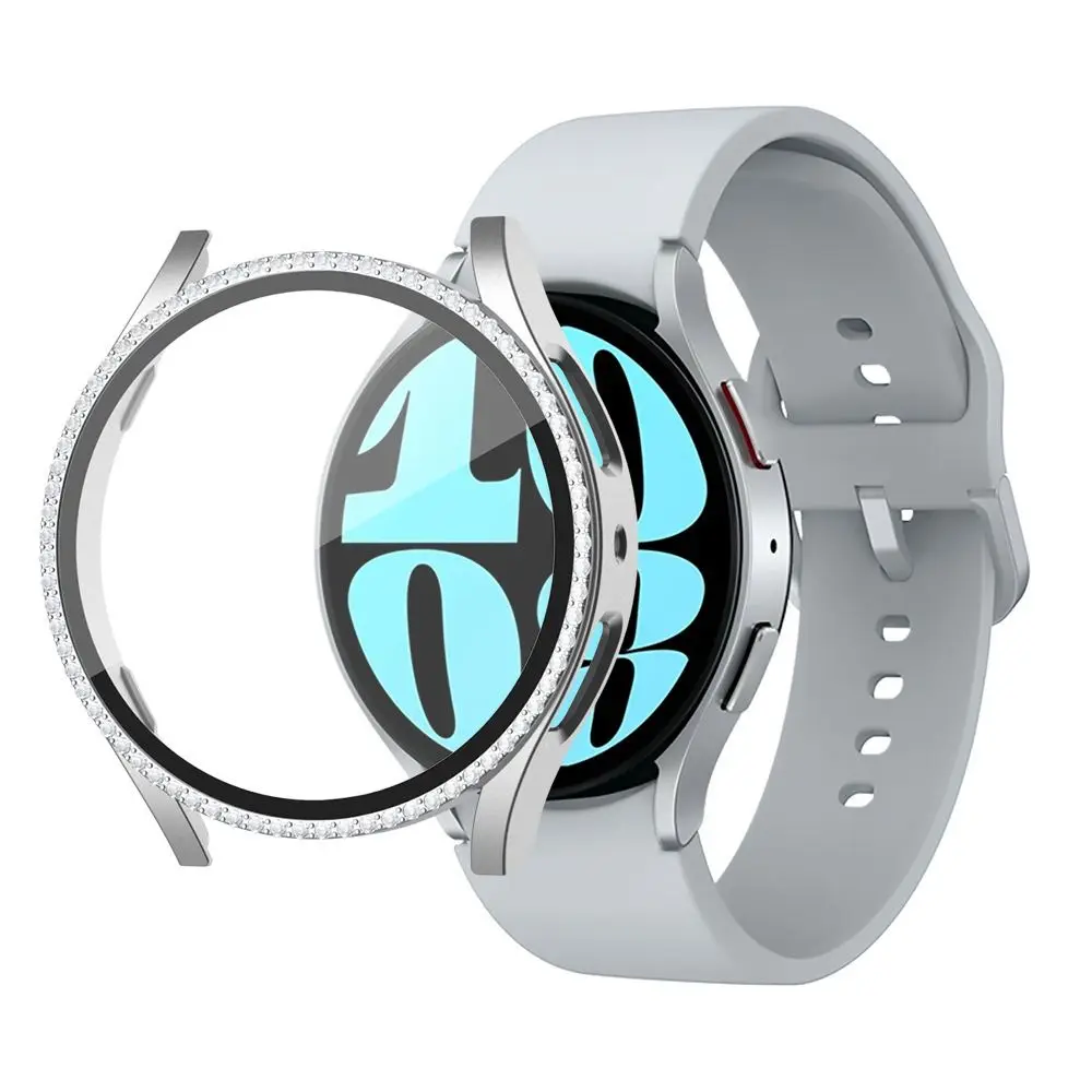 40/44mm Protective Case PC+Tempered Bumber Diamond Bumper Accessories Cover for Samsung Galaxy Watch 6 40mm 44mm