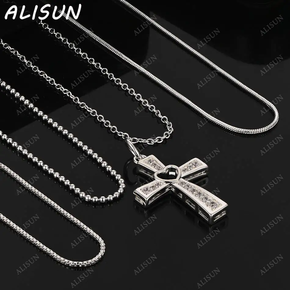 

ALISUN 40-75cm 925 Sterling Silver Zircons Cross Pendant Necklace For Women Men Charm Trend Birthday Gifts Fashion Party