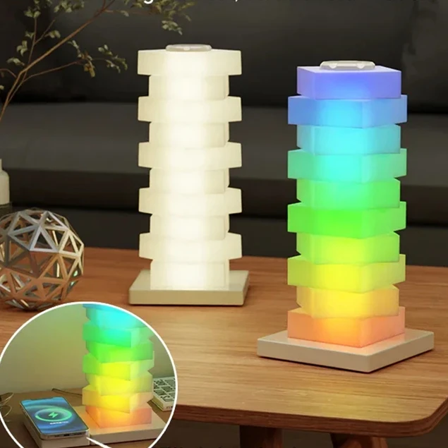 Versatile DIY Table Lamp RGB Light With Color-changing And Shapes Chageable, Table Lamp With Wireless Charger Bedside Lamp