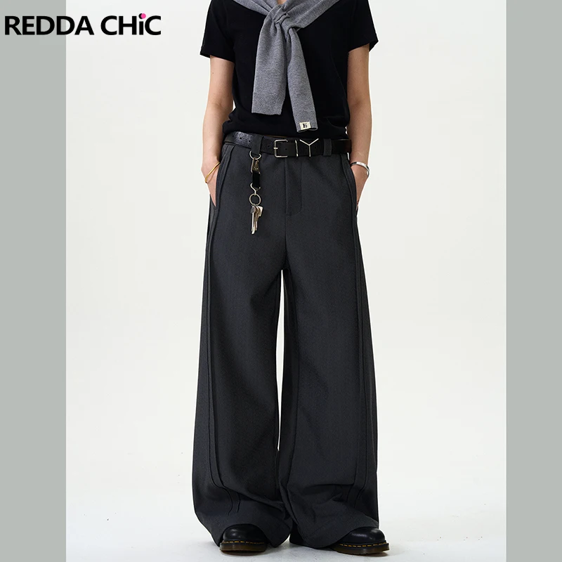 

ReddaChic Office Outfits Gray Trousers Ladies Pants Fashion Wear High Waist Pants for Women Zipper Fly Formal Pants Men Size