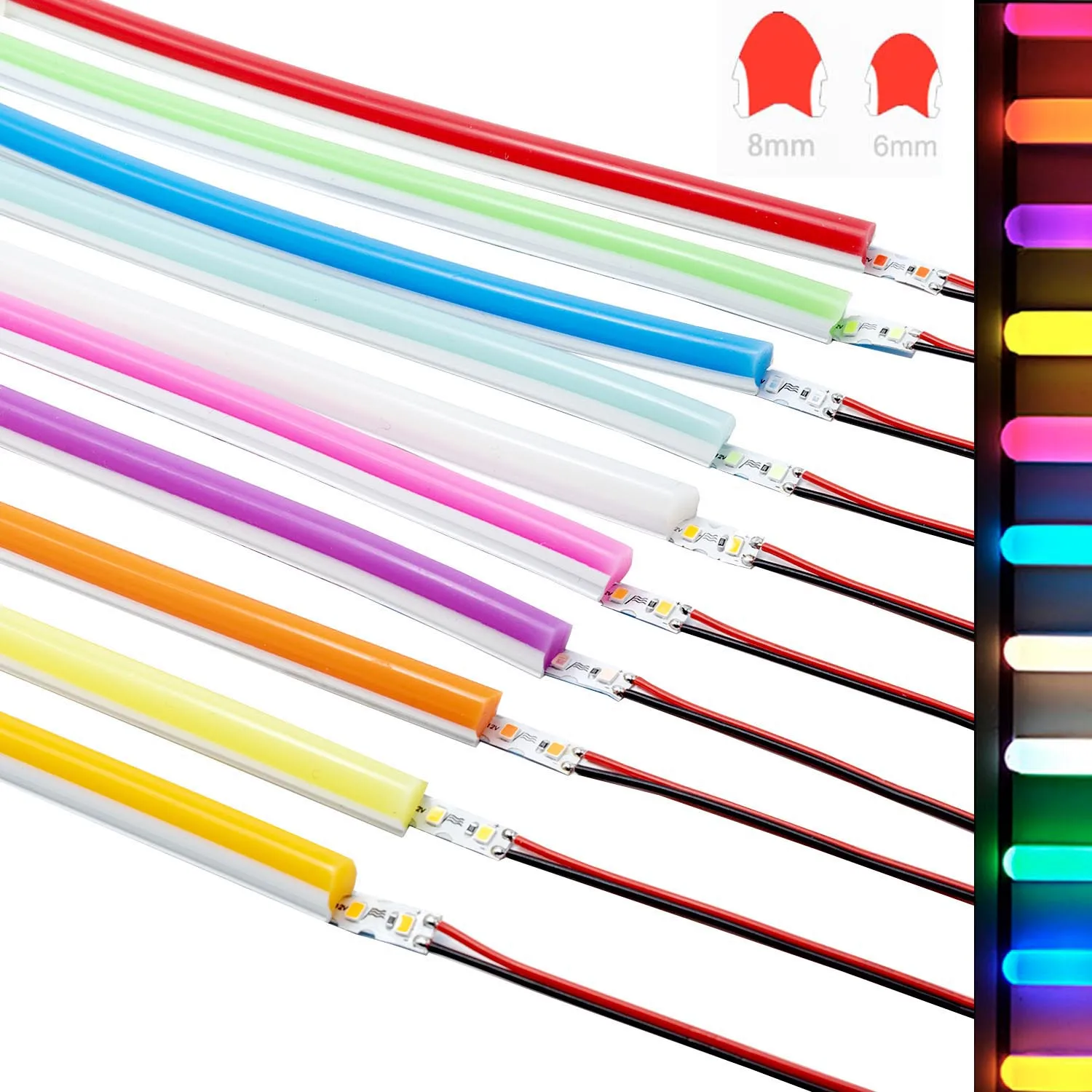 6 مللي متر 8 مللي متر 12 مللي متر لتقوم بها بنفسك منفصلة سيليكون النيون قطاع مع DC12V 2835SMD S شكل 120 المصابيح قطاع ضوء 1 متر-10 متر IP67 مقاوم للماء 12 ألوان