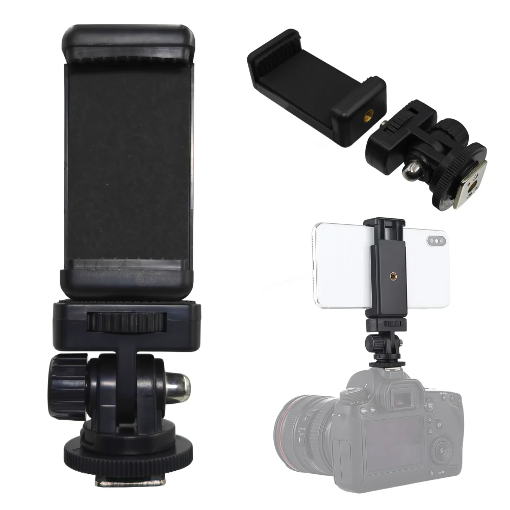 Hot Shoe Phone Mount Adapter for DSLR Camera Mobile Clip Holder Monitor Flexible Tripod Frame