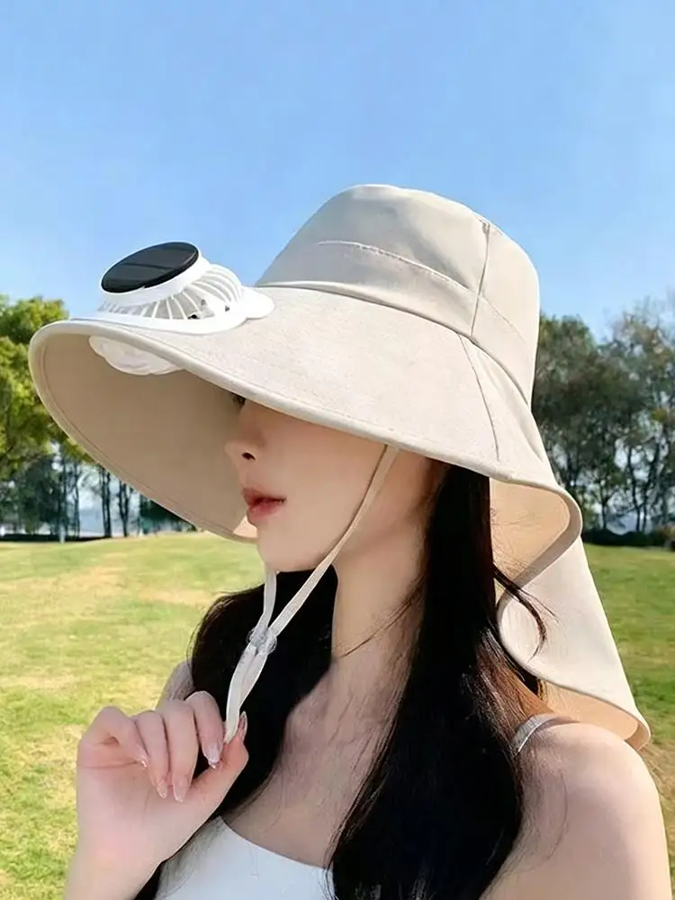 AliExpress NONE Adjustable Solar Powered Fan Hat Wide Brim Neck Flap UV Protection Breathable for Women Hiking Mountain Climbing Fishing