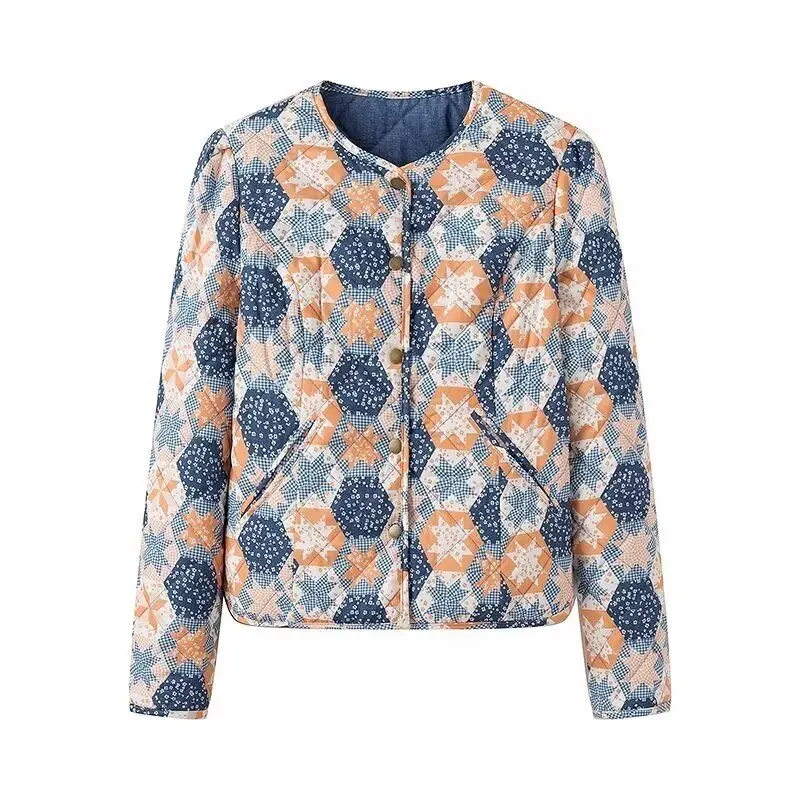 Floral Women Quilting Cute Jackets 2024 Fashion Ladies Vintage O Neck Jacket for Female Festival Sweet Outfits Chic Clothes