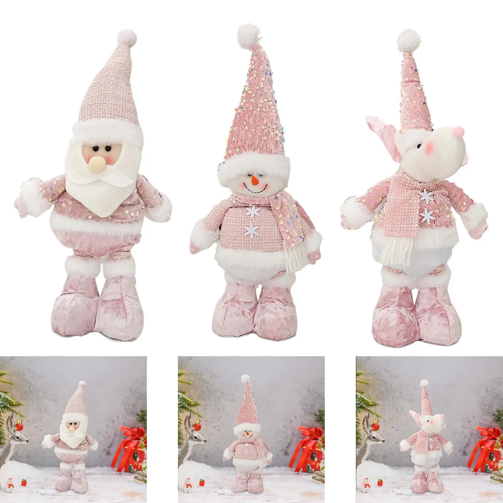 Świąteczna stojąca pluszowa lalka, wypchana lalka z chowanymi nogami Xmas figurka dla
