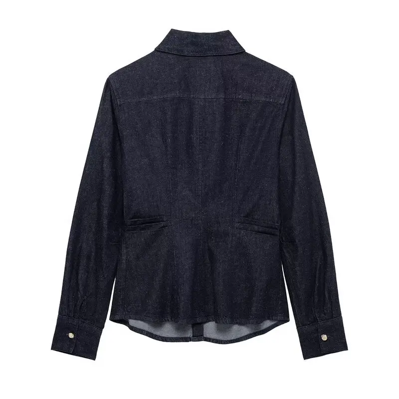 

Spring 2025 Women's Faion Versatile Pleated Detail Loose Denim Long Sve irt New Arrival Versatile Sle Regular Fit