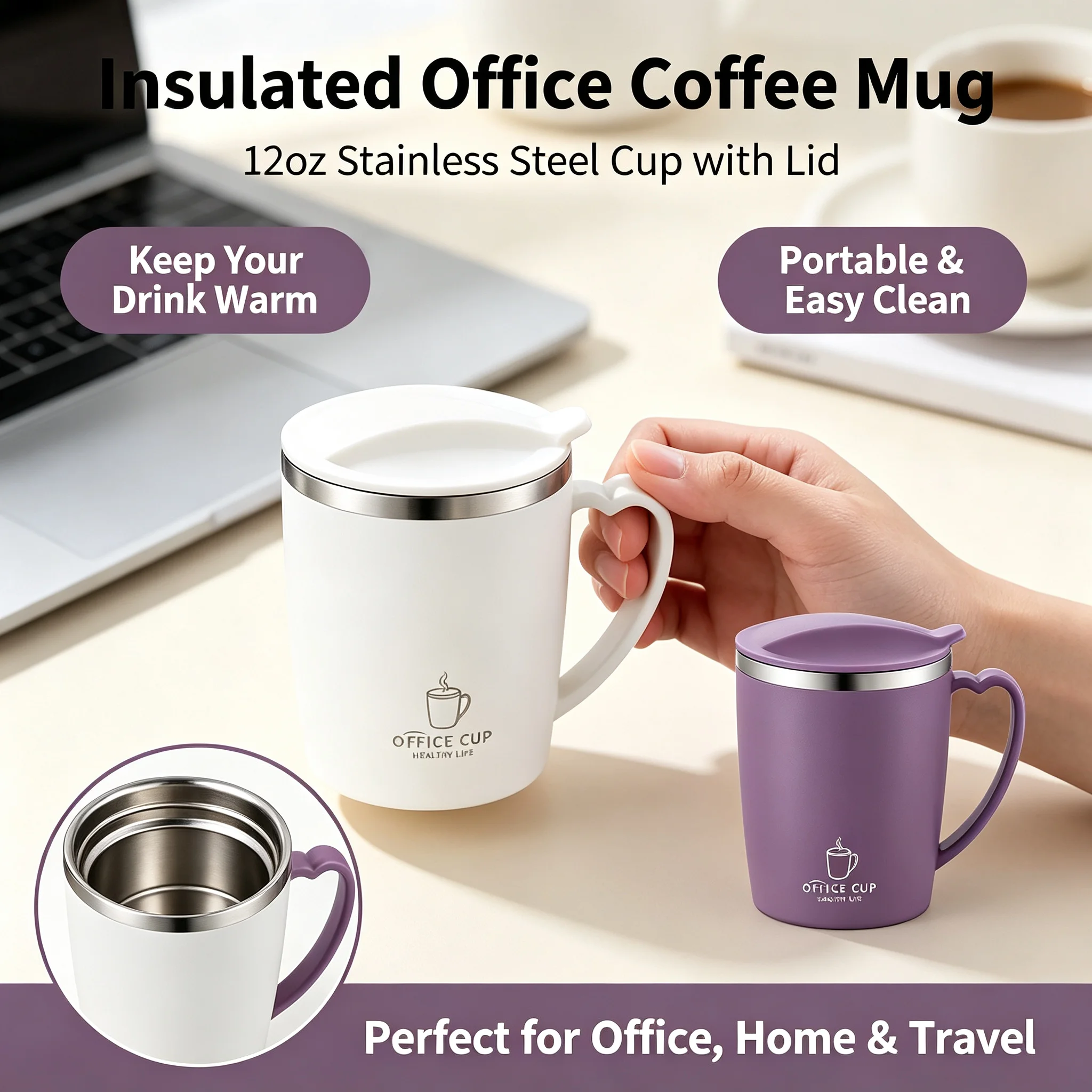 Double Wall 304 Stainless Steel Coffee Tea Mug, Double Layer Insulated Drinking Cup, Multicolor for Home Office Use
