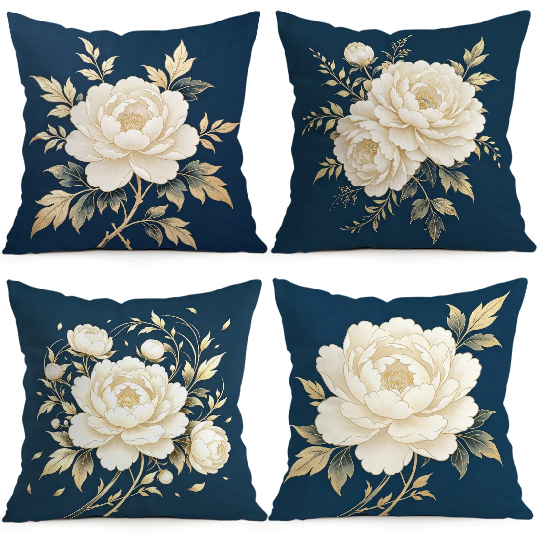 Milk White Peony Pillowcase Printed Polyester 40/45/50cm Throw Pillowcover Decorative Sofa Cushion Pillowslip Home Decor