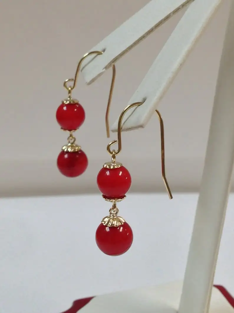 Simple red coral earrings