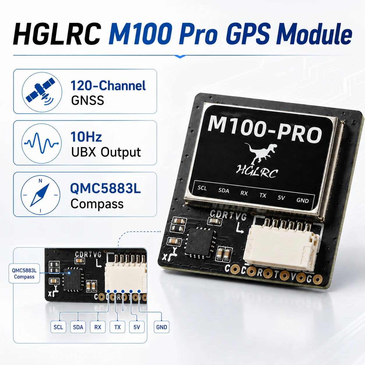 High Sensitivity HGLRC M100 Pro GNSS System Optimized For Stable Link With 10Hz High Speed Refresh Rate Accurate Position Part