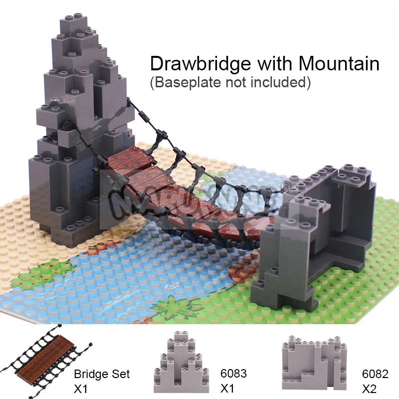 Marmine MOC Blöcke Zugbrücke Set Berg Dschungel Wald Bau Bausteine Teile DIY Kleine Partikel 6083 6082 63141 – Detail 5