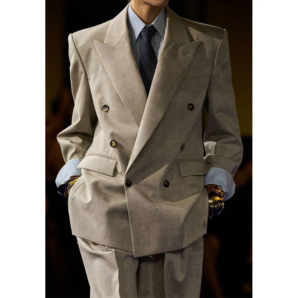 

Mens Suits 2 Piece Set Double Breasted Notch Lapel Comfort Breathable Solid Color Business Casual Men Suits Formal Wedding Blaze