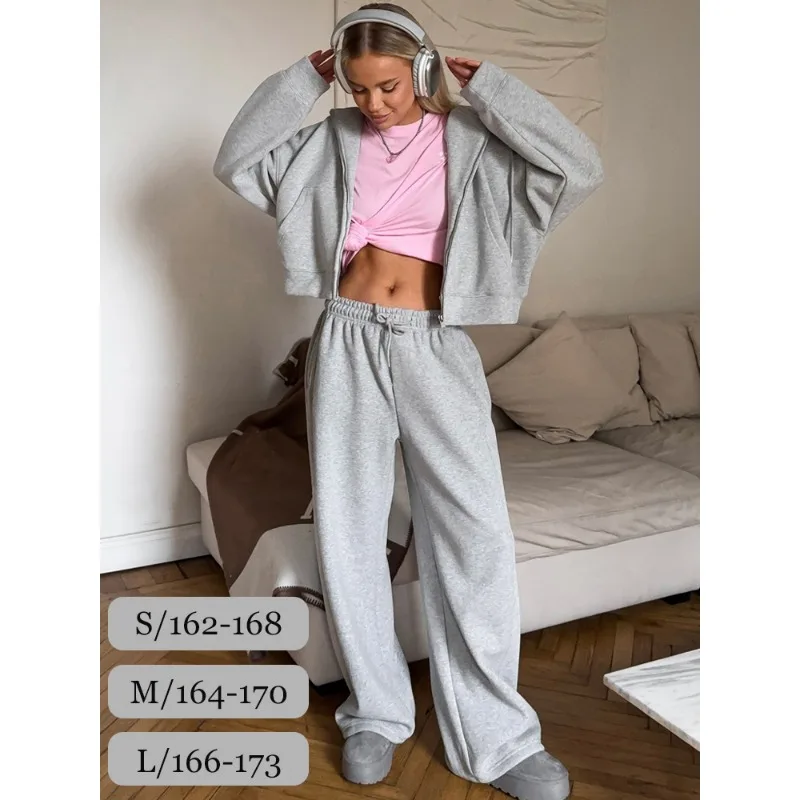 Autumn Women's Tracksuit with Zipper and Trousers  Casual Two Piece Set Women Casual Solid  Pant Sports Suit with A Hood