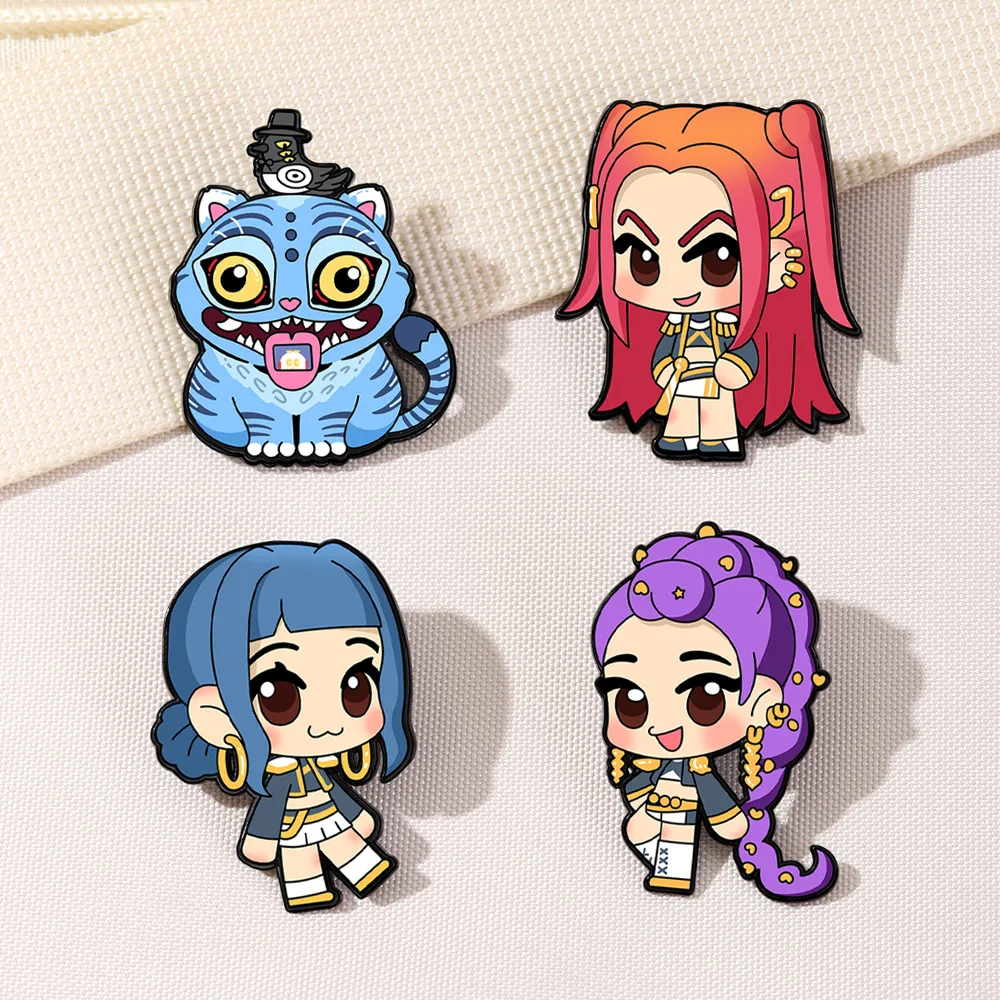 Anime HUNTR XK-POP Demon Hunters Tiger Enamel Pin Lapel Pins Girls Rumi Mira Badges on Backpack Brooch Jewelry Cosplay Fans Gift