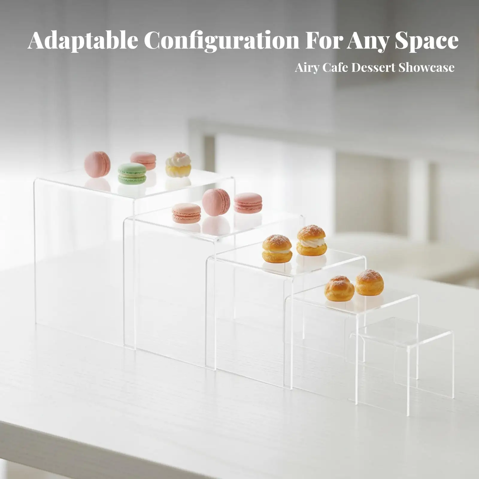 5 Pieces Acrylic Display Riser Clear Acrylic Riser with Stepped Design Display Stand with Stacked Tiers Transparent Nesting