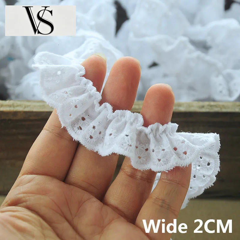 Lace Elastic Ribbon Trim Ruffle Collar Sewing Neckline Applique Guipure Decor 2CM White Wide Cotton Embroidered Flowers 3D