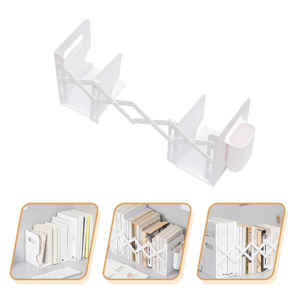 

Adjustable Bookends with Pen Holder Telescopic Bookshelf Desktop Organizer for Books Magazines Storage Rack Expandable Bookend