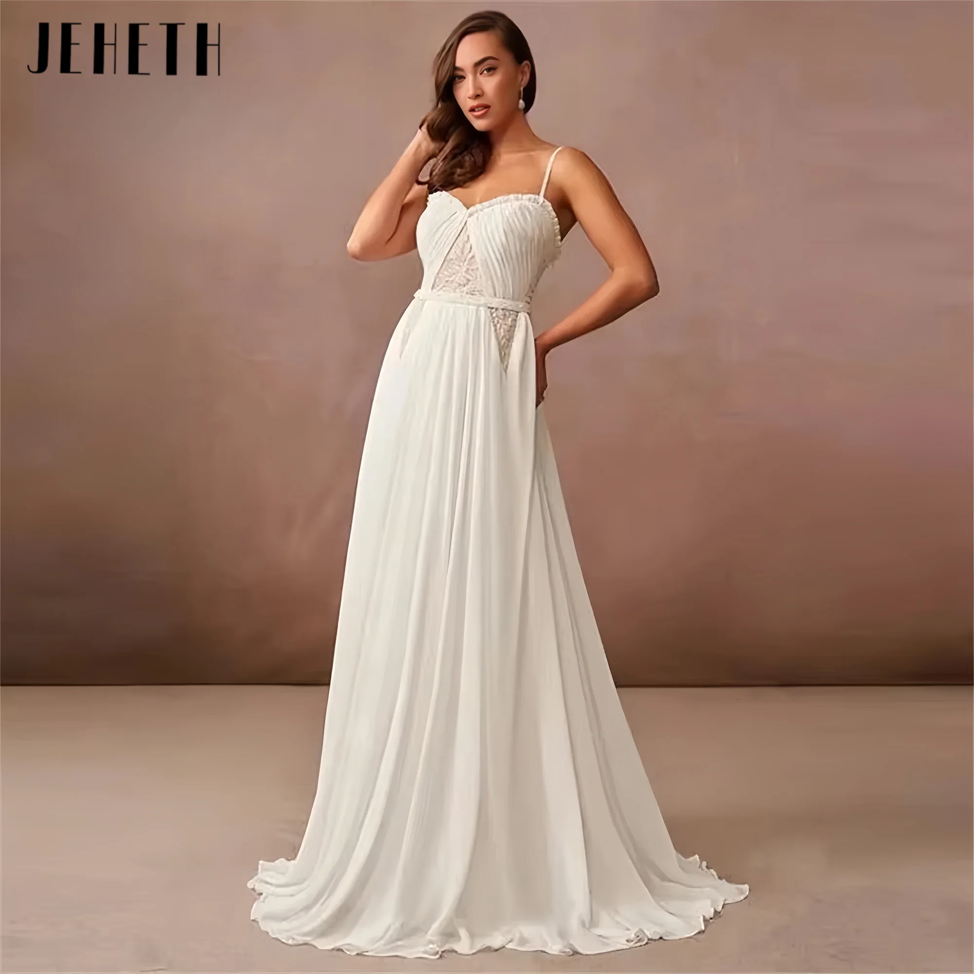 

Illusion Applique Pleated Chiffon Wedding Dress Sweetheart A-Line Spaghetti Straps Bridal Gown Vestido De Novia 2025 Customized