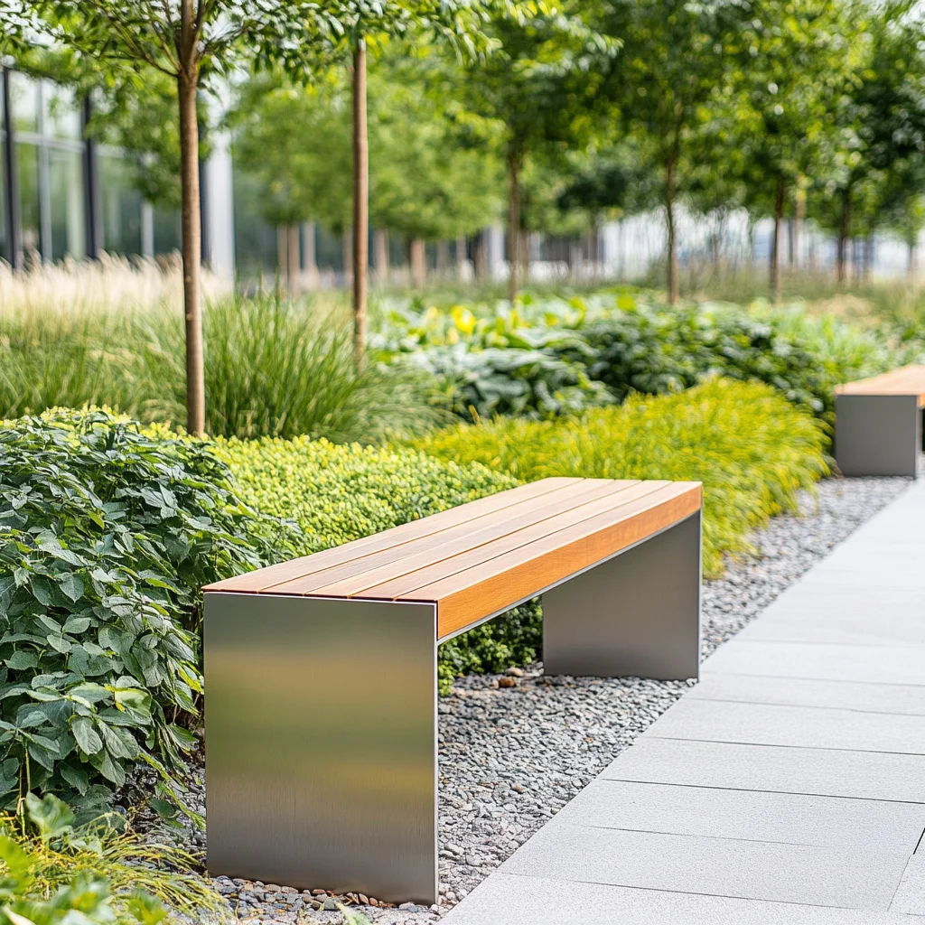 Banc d'extérieur en plastique et métal antiseptique, banc de jardin communautaire, chaise de parc en acier inoxydable