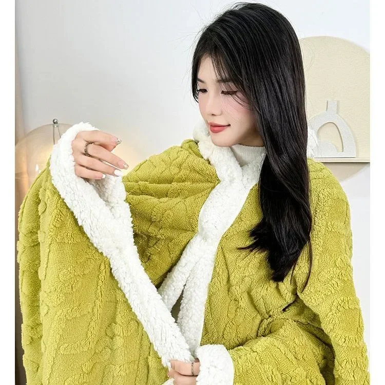 

Thick Hooded Cape Blanket Multi-Functional Portable for Office Rest Autumn Winter Air Conditioning Warm Wrap with Hat