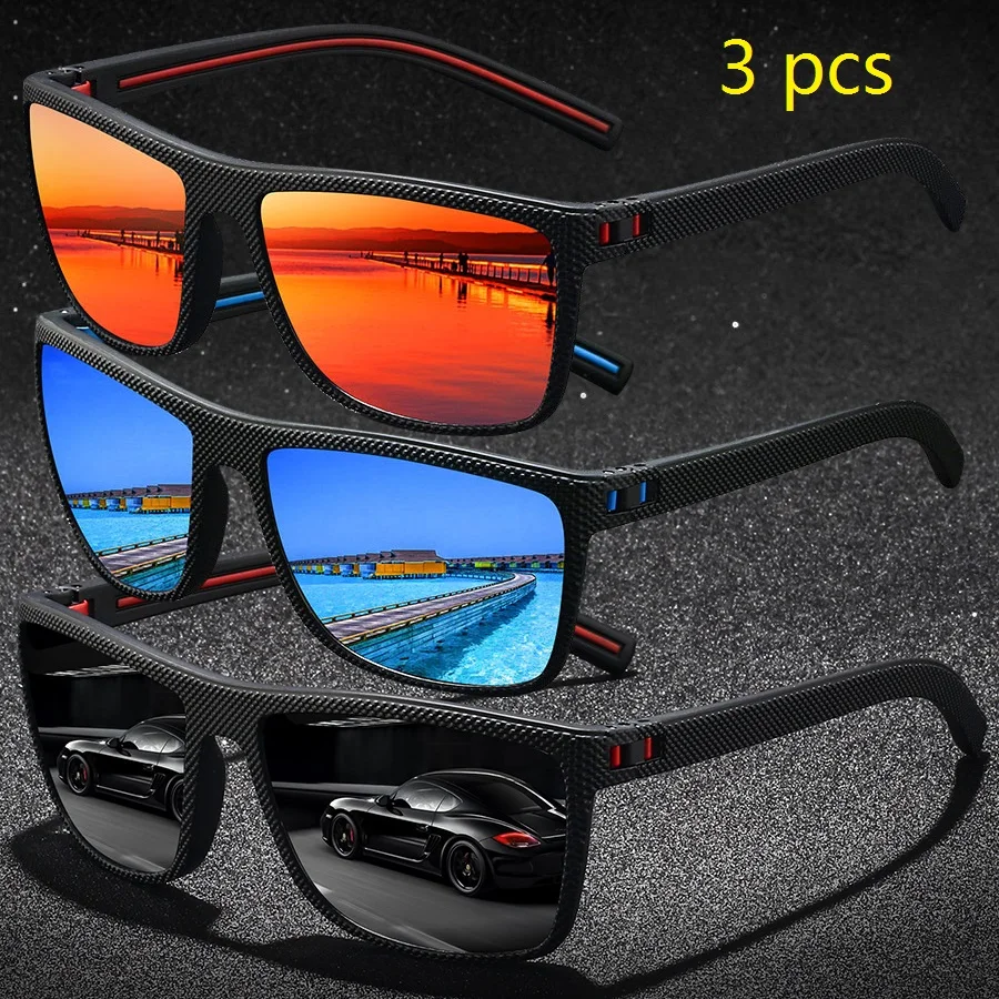 

3 Pieces Vintage Check Pattern Polarized Sunglasses For Men Women Fishing Driving Fashion Square Brand Design Sun Glasses UV400