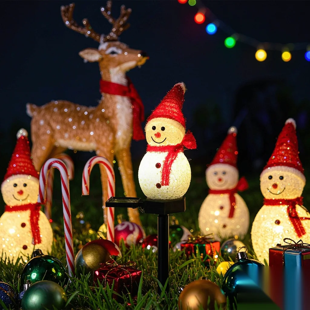 Solar Lamp Snowman Christmas Lights, Garden Stake Outdoor Waterproof LED for Yard Patio Lawn Pathway Xmas Holiday Home Decor
