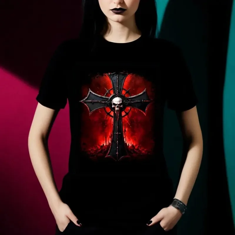 

Летняя хитовая футболка с коротким рукавом из хлопка с принтом «Скелет и крест», модная повседневная спортивная одежда для взрослых и детей