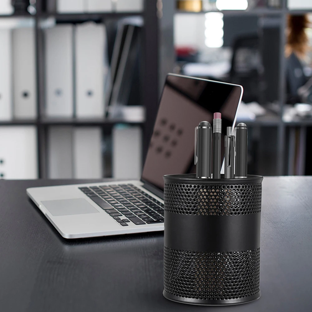 1Pcs Round Metal Pen Holder Premium Iron Mesh Construction Wear-Resistant Lightweight Portable Desk Organizer for Stationery