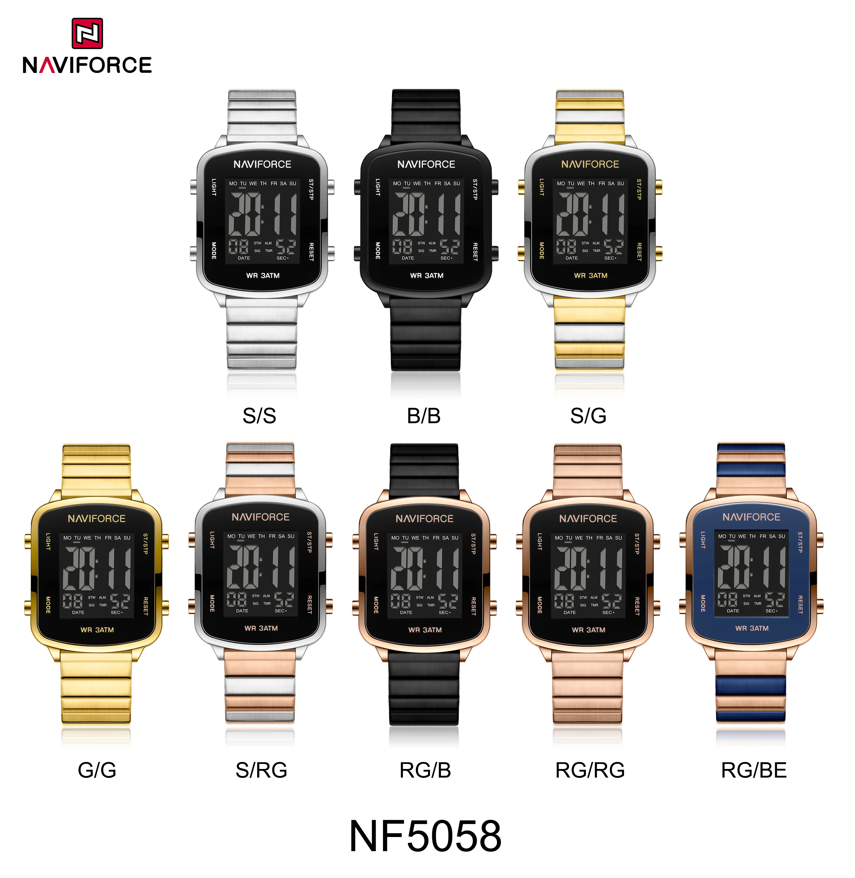 NAVIFORCE NF5058 Elegant Ladies Electronic Watch Calendar Waterproof Steel Strap Casual Digital Watches for Woman