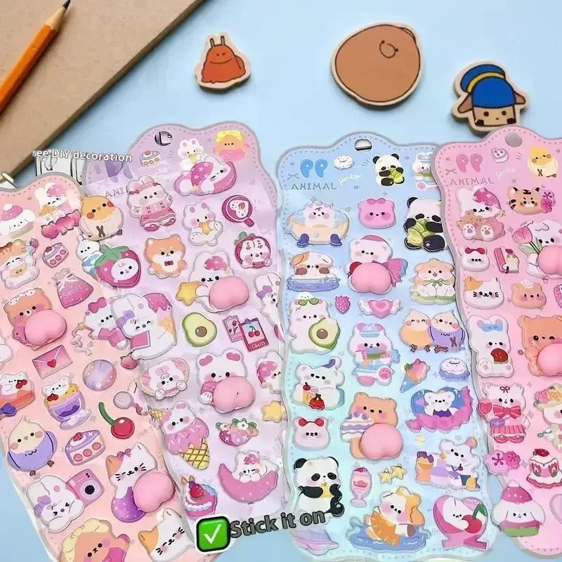 1/4 Pz Stereoscopico Simpatici Animali Scoreggia Pesca Stereo Alleviare Lo Stress Decalcomanie Del Fumetto 3D Sollievo Adesivo FAI DA TE Decor adesivi Forniture